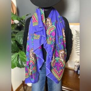 Liz Sinclair Italy Made Square Scarf Large 46x46 purple Floral Polyester